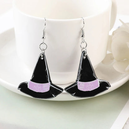 1Pair Fashion Black Witchy Charms Spooky Creative Acrylic Cauldron Planchette Dangle Earrings For Women Girl Birthday Gift