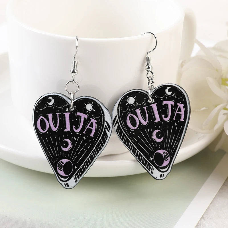 1Pair Fashion Black Witchy Charms Spooky Creative Acrylic Cauldron Planchette Dangle Earrings For Women Girl Birthday Gift