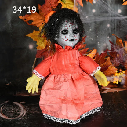 Halloween Ghost Doll Scary Creepy Witch Hanging Decor Voicce Activated Doll Light For Halloween Haunted House Props Bar Supplies